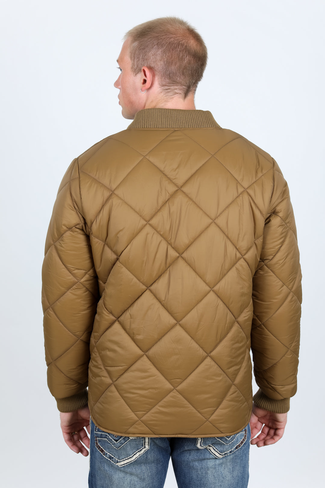 Mens Insulated Reversible Jacket - Beige Outer Cream Aztec Blue Red Inside
