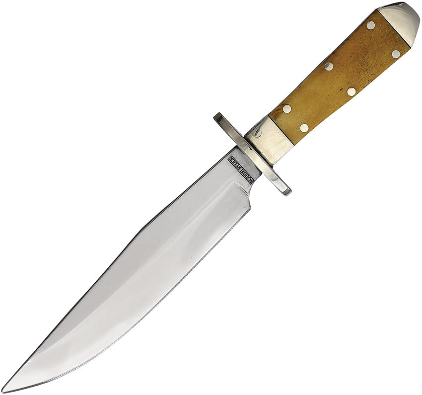 Rough Rider Old Texas mini bowie knife with smooth bone handle and nickel silver guard