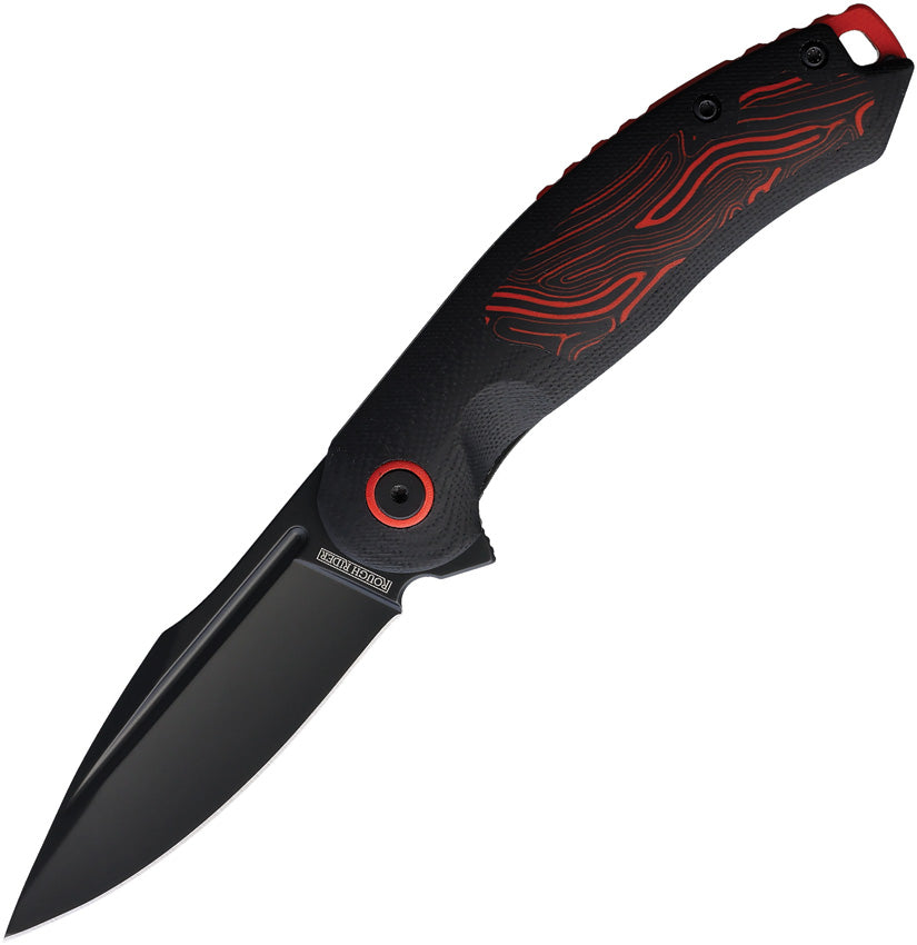 Rough Rider linerlock pocket knife with black blade and black and red G10 handle