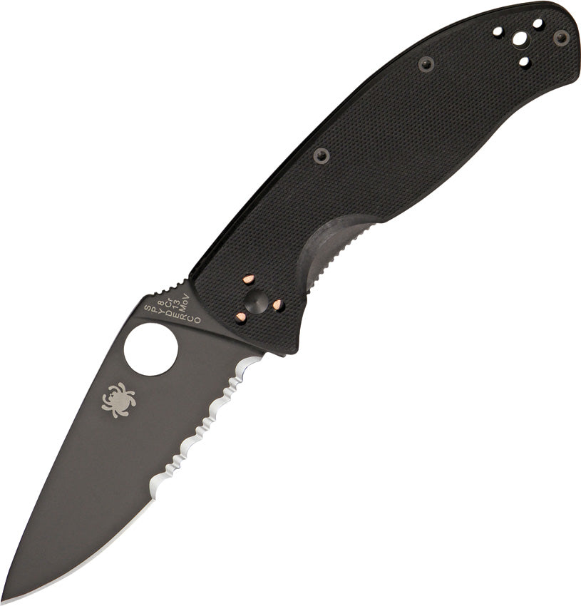 Spyderco Tenacious black partially serrated linerlock knife with black G10 handle