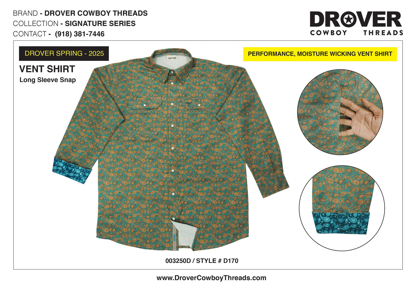 Drover Men's Western Shirt Signature Series - Performance Vent Shirt - Buckeye