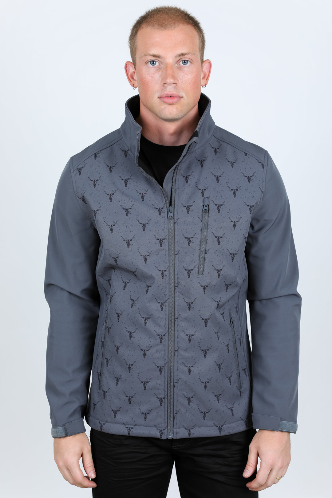 Mens Aztec Softshell Water-Resistant Jacket - Gray Western Wear Fall Winter Coat