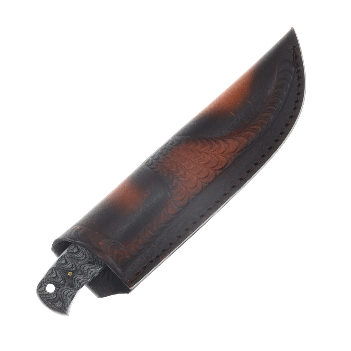 Damascus Sharktooth Fixed Blade Knife – Sculpted Horn Handle & Leather Sheath