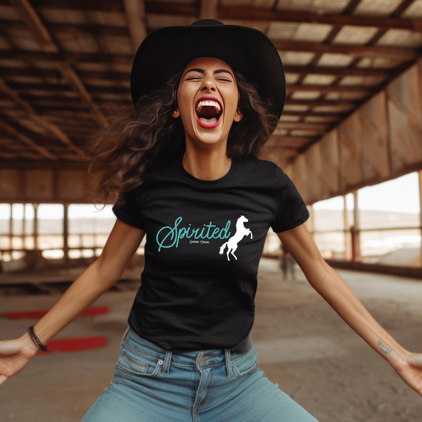 Spirited Horse Black Graphic Tee Shirt - Bourbon Cowgirl