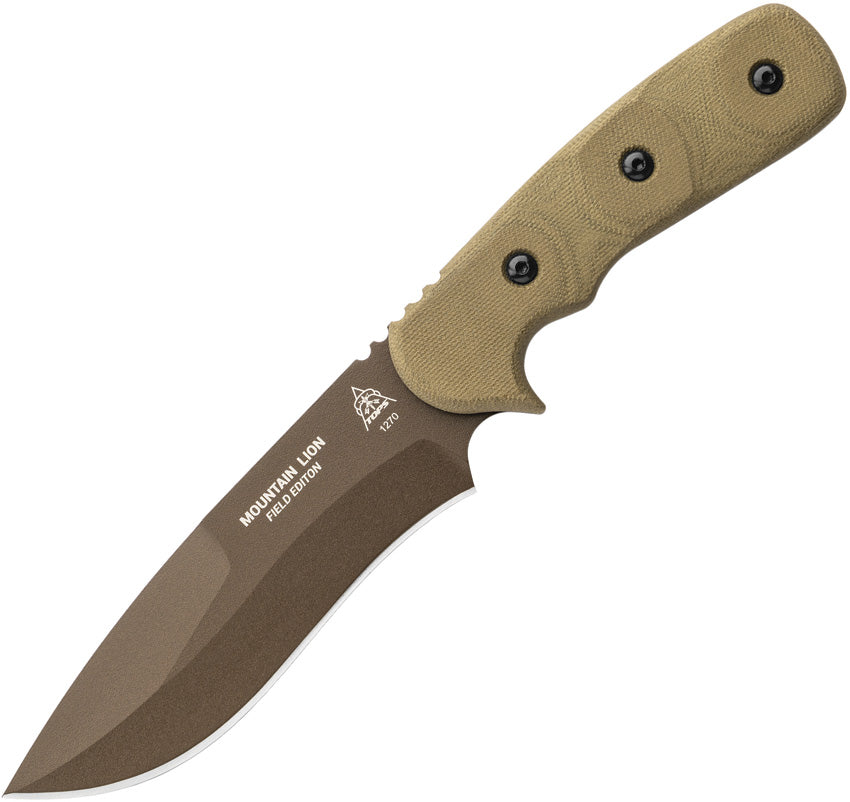 TOPS Mountain Lion Field Edition fixed blade with green micarta handle