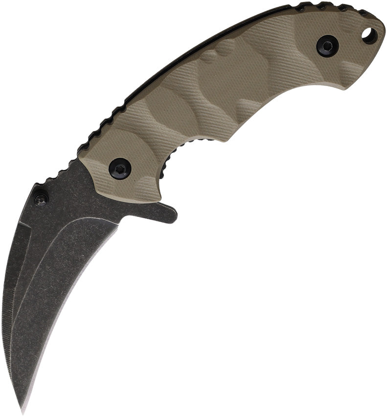 United Cutlery USMC Scorching Sands assisted hawkbill pocket knife with tan G10 handle