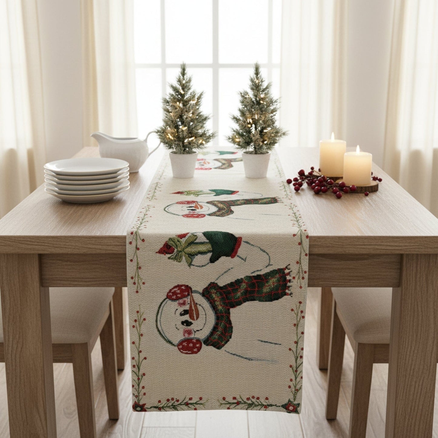 Snowman Holiday Woven Dining Table Runner