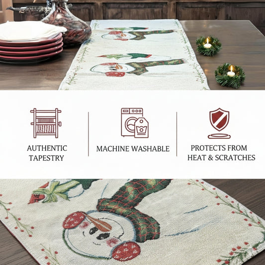 Snowman Holiday Woven Dining Table Runner