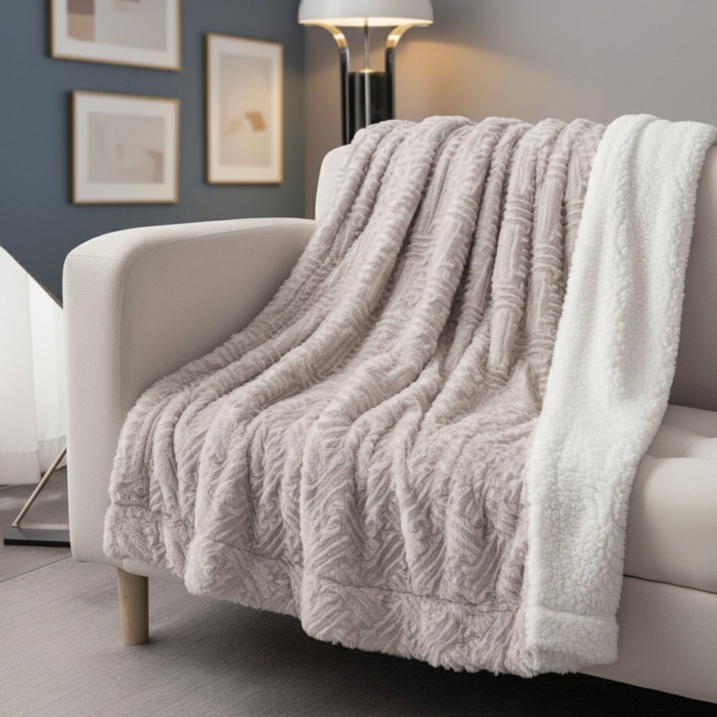 Lavender Grey Faux Fur Throw Blanket