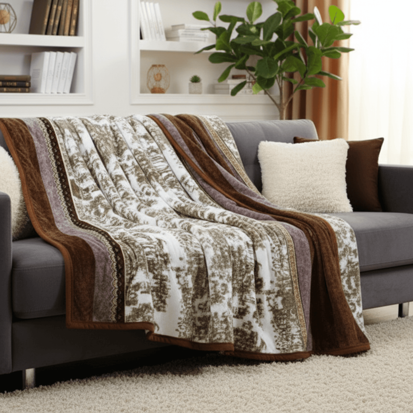 Lavender Floral Cabin Flannel Mink Fleece Throw Blanket