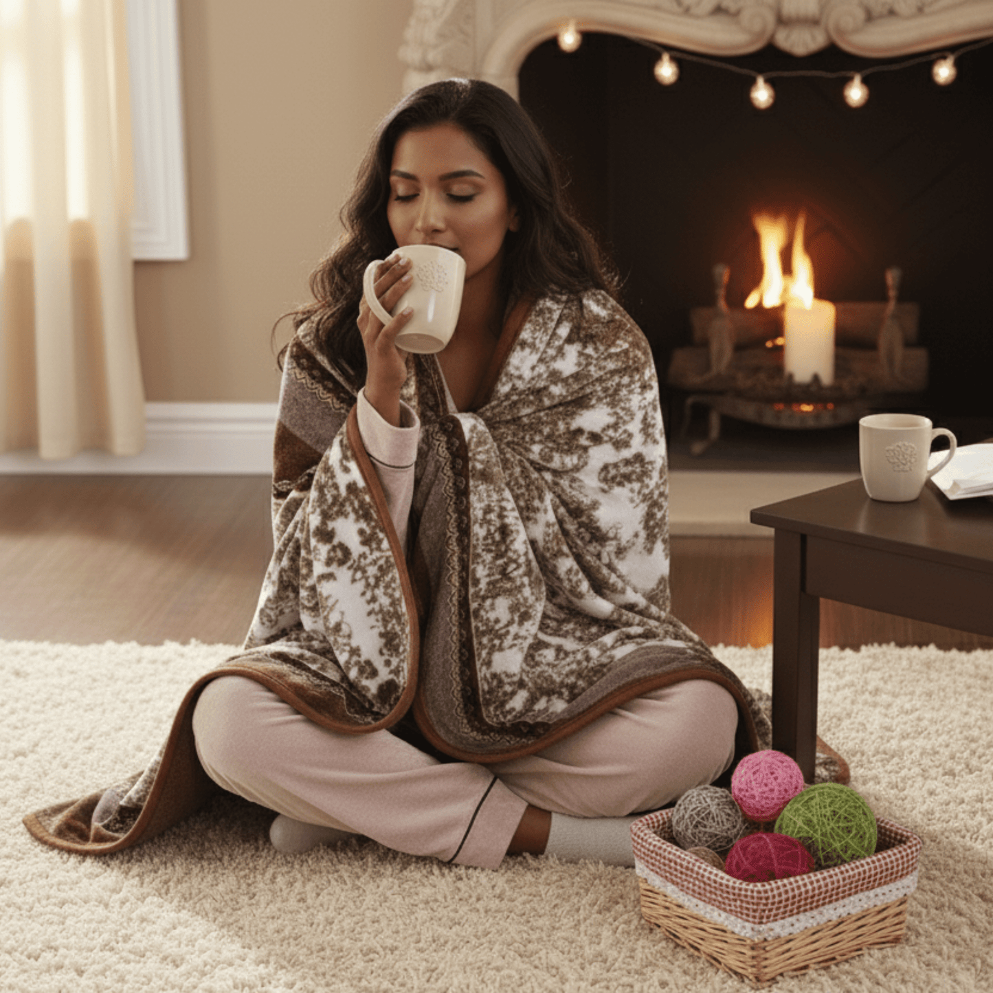 Lavender Floral Cabin Flannel Mink Fleece Throw Blanket