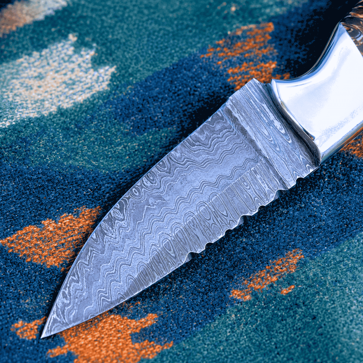 Ponderosa Pine Cone Cowboy Knife | Handmade Damascus Fixed Blade with Leather Sheath