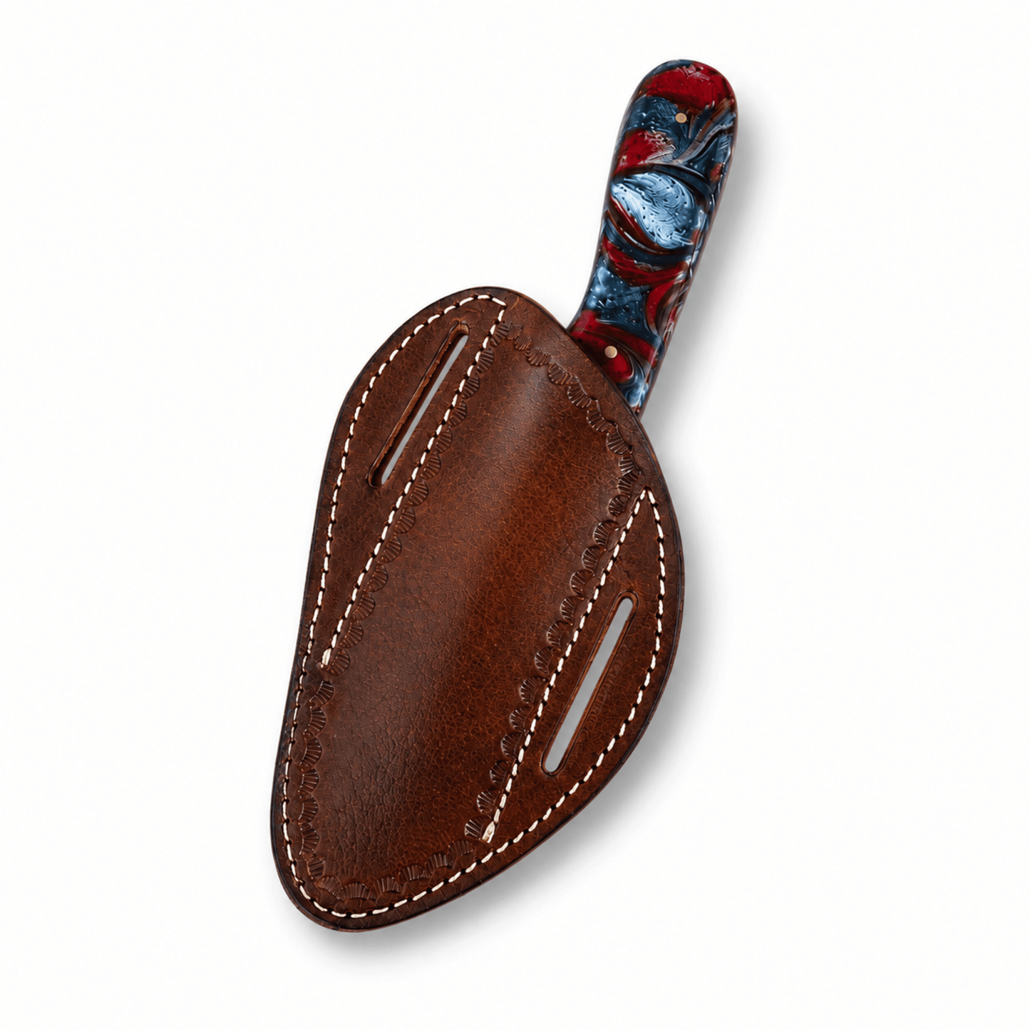 Freedom Trail Handmade Cowboy Rasp Knife – 8" Rasp Tool Steel Blade, Patriotic Resin Handle & Leather Pancake Sheath