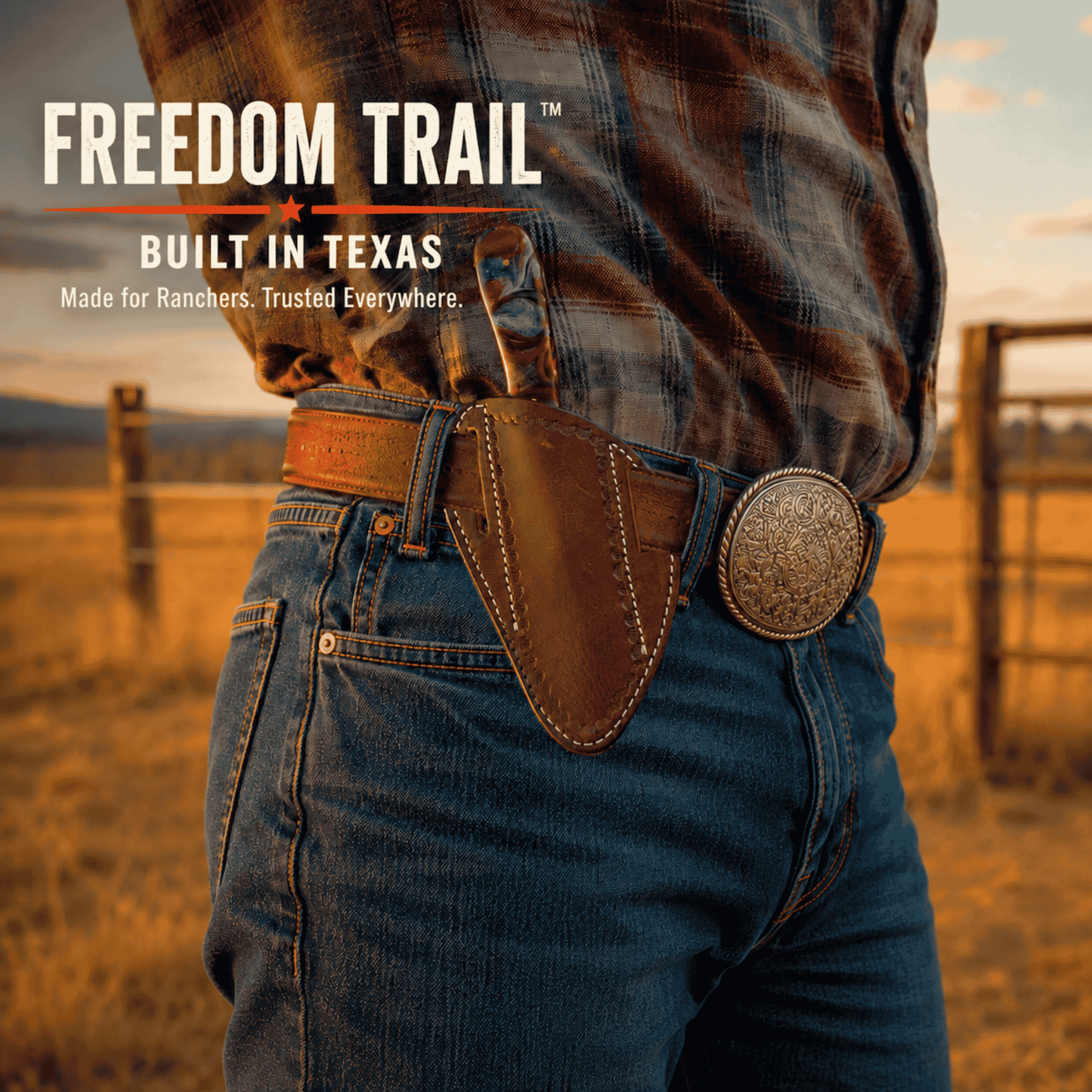 Freedom Trail Handmade Cowboy Rasp Knife – 8" Rasp Tool Steel Blade, Patriotic Resin Handle & Leather Pancake Sheath
