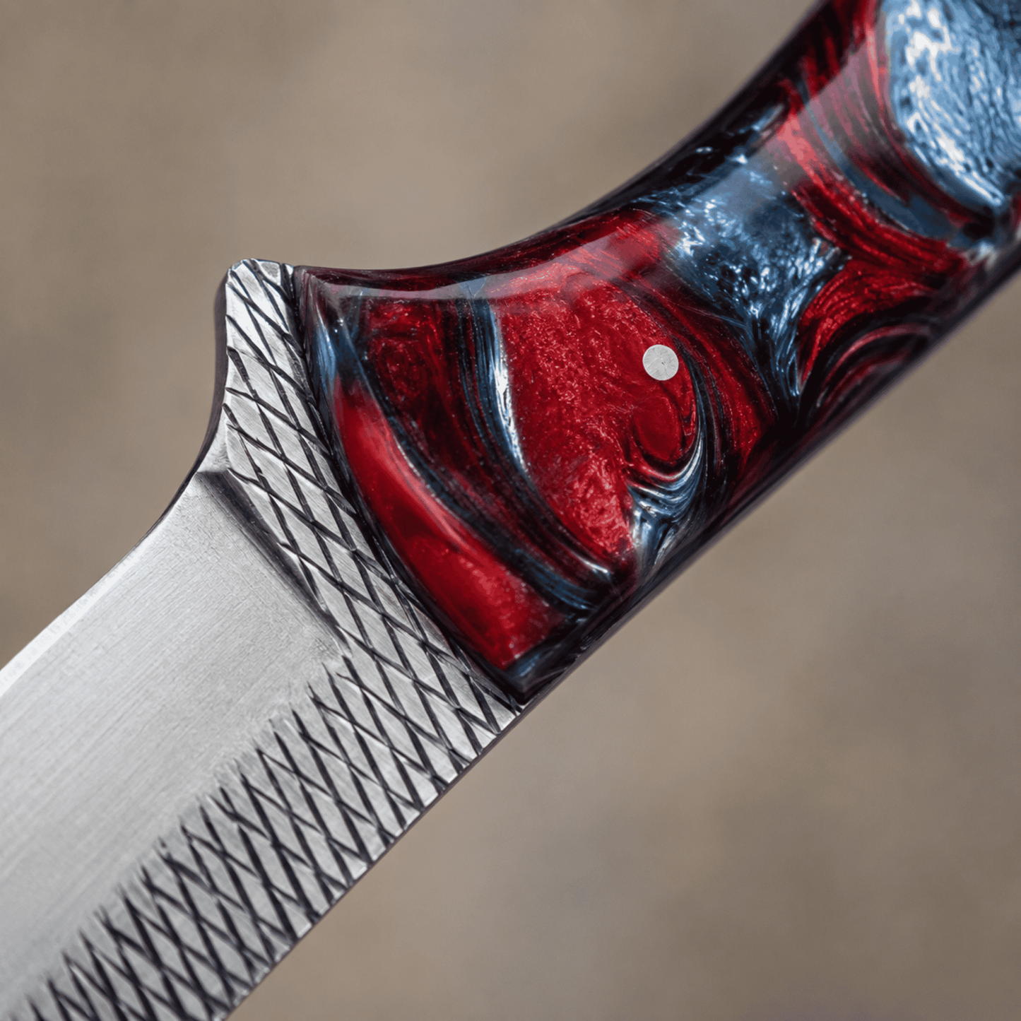 Freedom Trail Handmade Cowboy Rasp Knife – 8" Rasp Tool Steel Blade, Patriotic Resin Handle & Leather Pancake Sheath