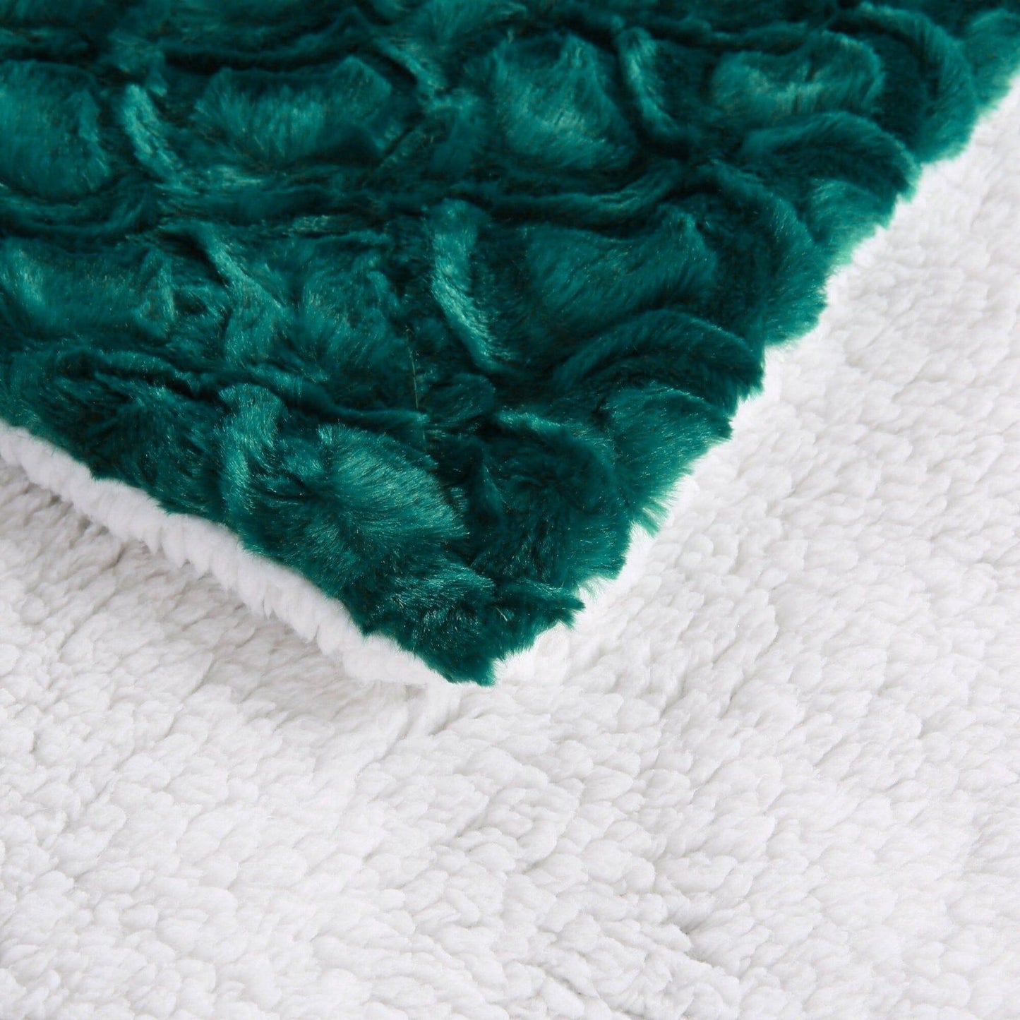 Mermaid Scales Emerald Green Blue w/ Sherpa Backside Faux Fur Throw Blanket