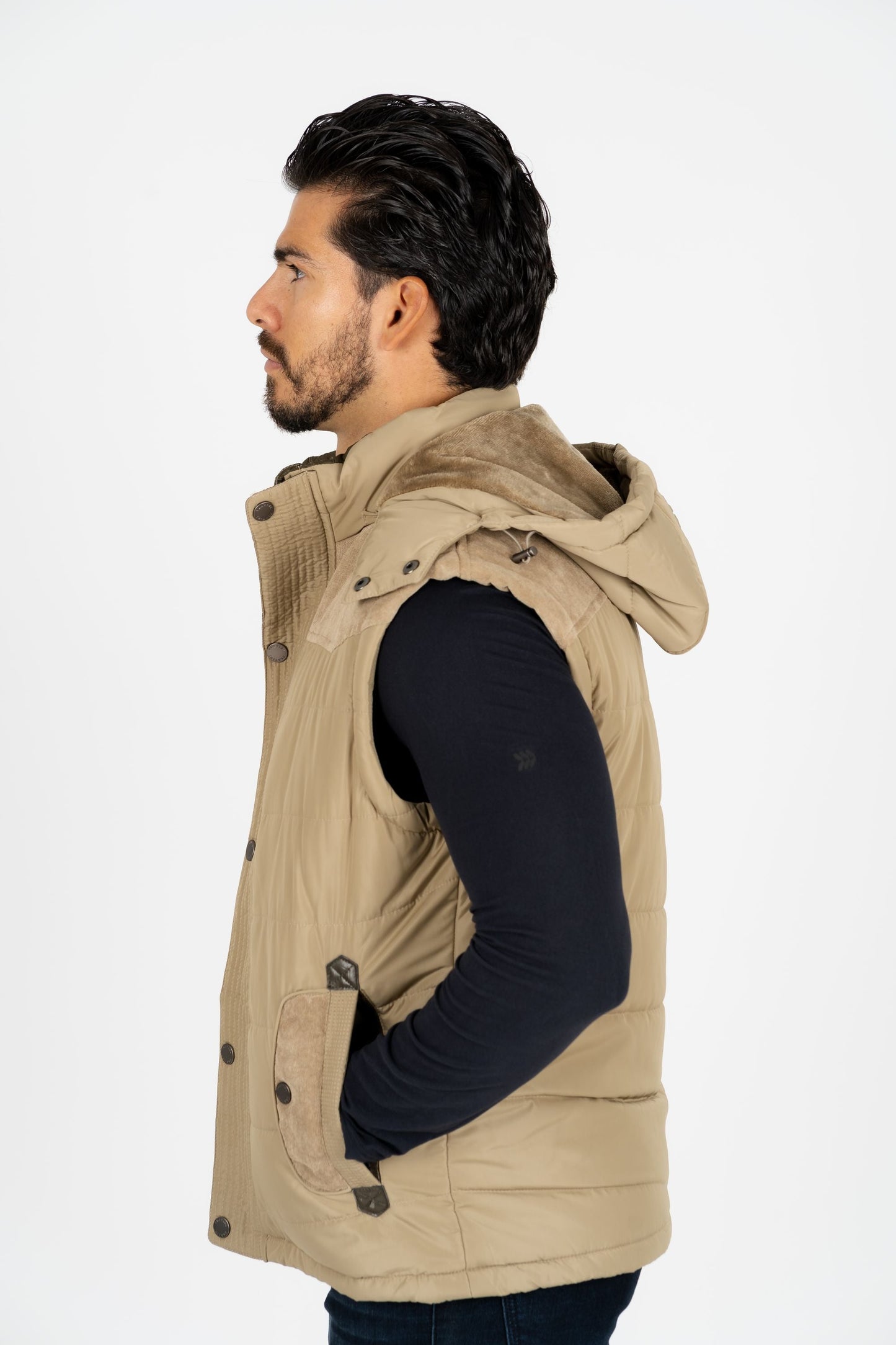 Khaki Padded Hooded Vest w/ Faux Fur Lining