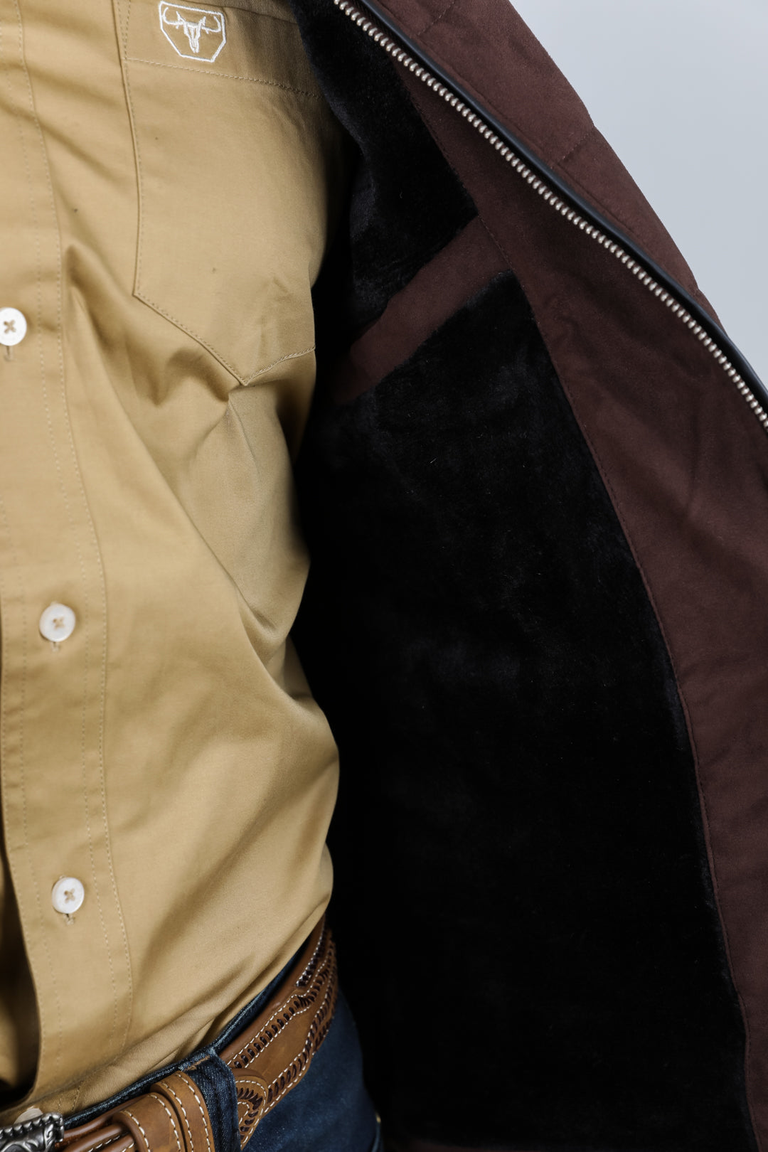 Fur Lined Quilted Faux Suede Vest - Dark Brown