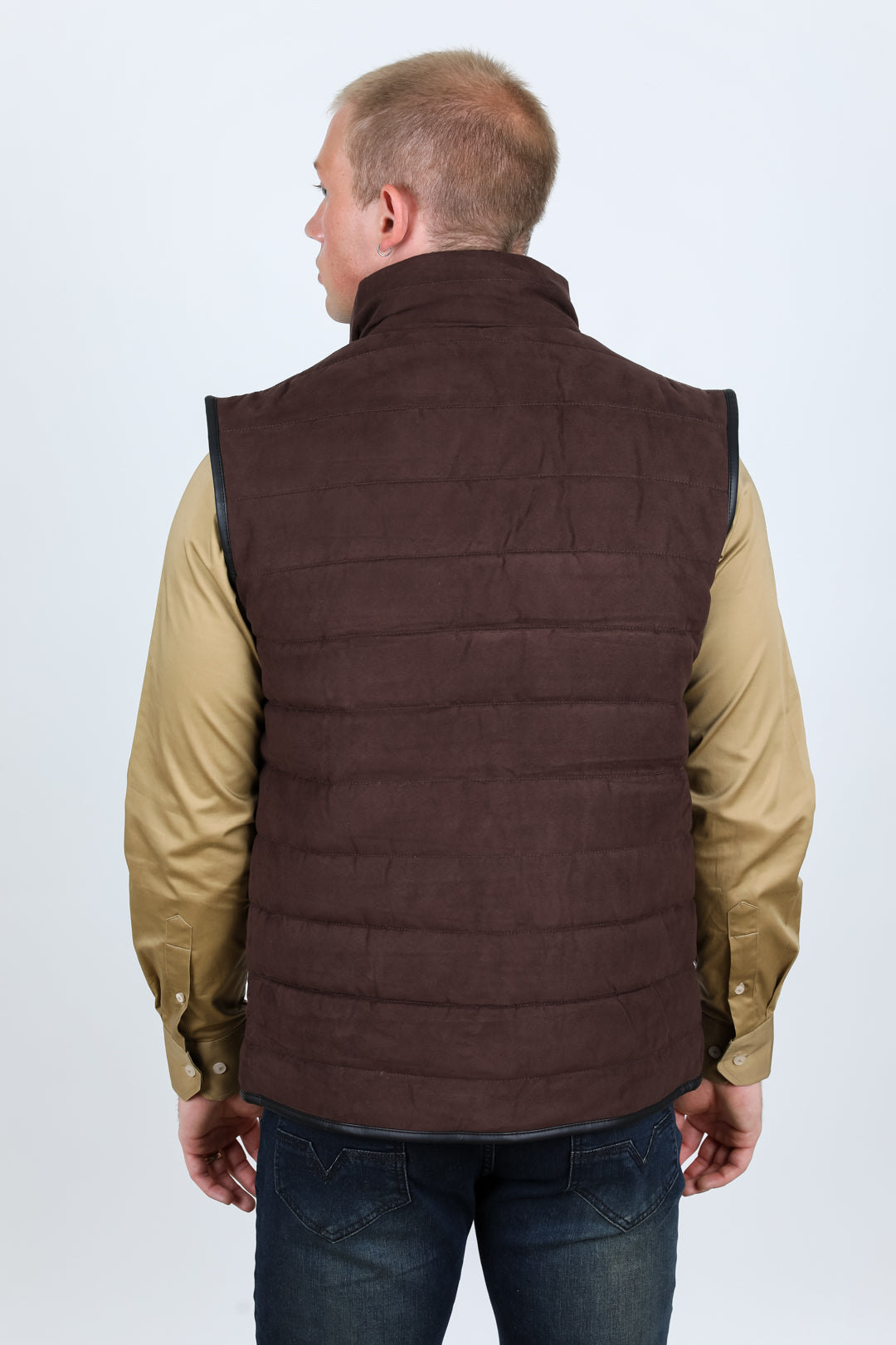 Fur Lined Quilted Faux Suede Vest - Dark Brown