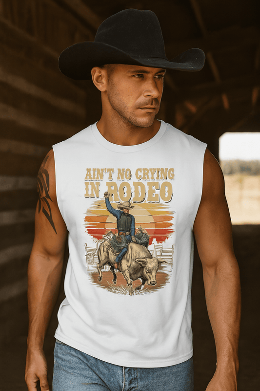 Ain't No Crying In Rodeo Graphic Muscle T-Shirt - Bumpkin Ranchwear