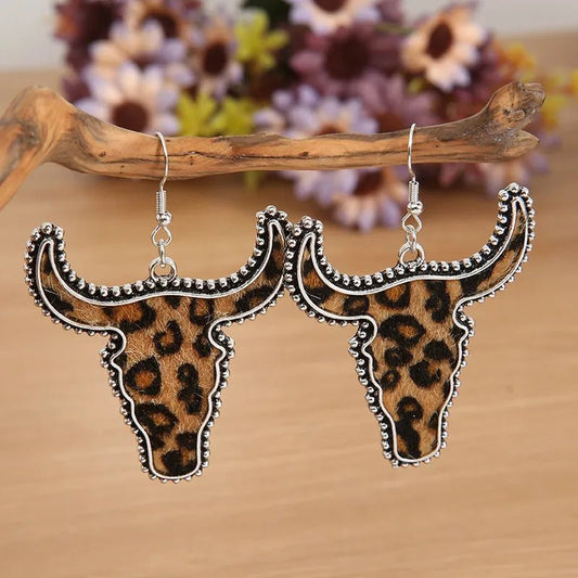 Animal Print Cow Head Earrings - Bumpkin Ranchwear