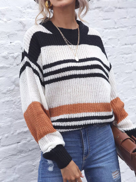 Annie Striped Round Neck Knit Sweater - Bumpkin Ranchwear