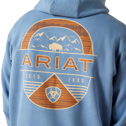 Blue hoodie with Ariat logo on the back