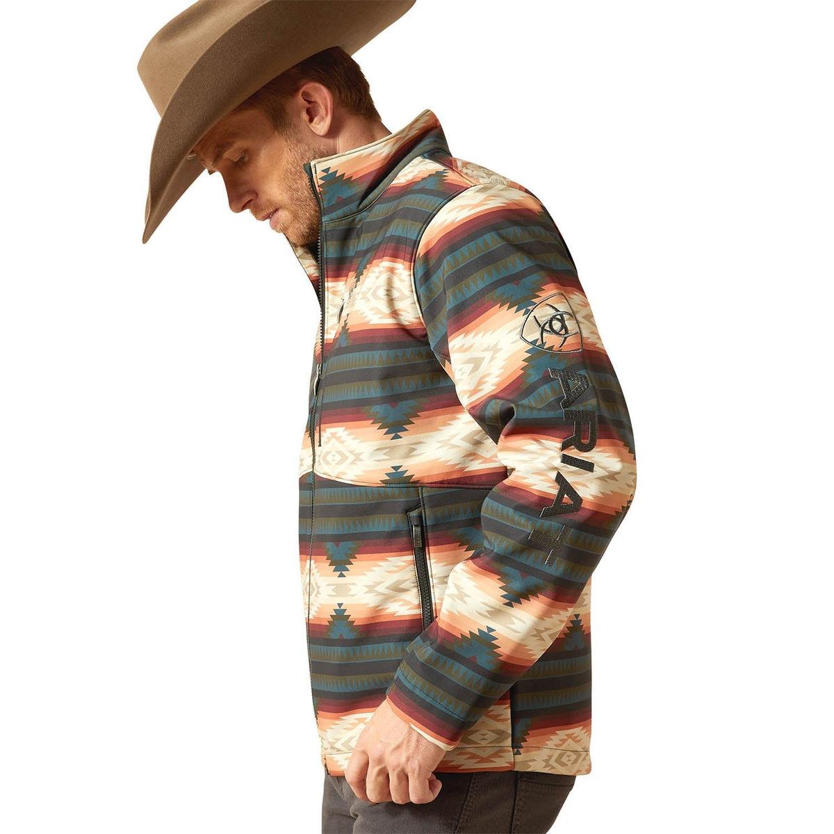 Ariat Pattern Print Ariat Mens Western Print Logo Softshell Jacket – Water-Resistant Stret ...