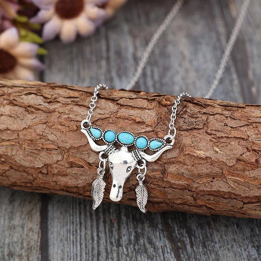 Artificial Turquoise Cow Shape Necklace - Bumpkin Ranchwear