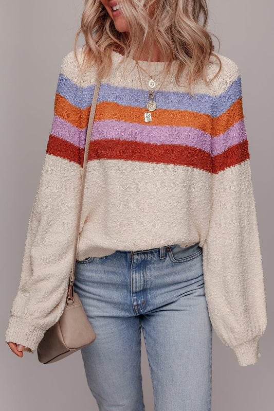 Ayla Striped Color Block Loose Sleeve Chic Sweater - Bumpkin Ranchwear