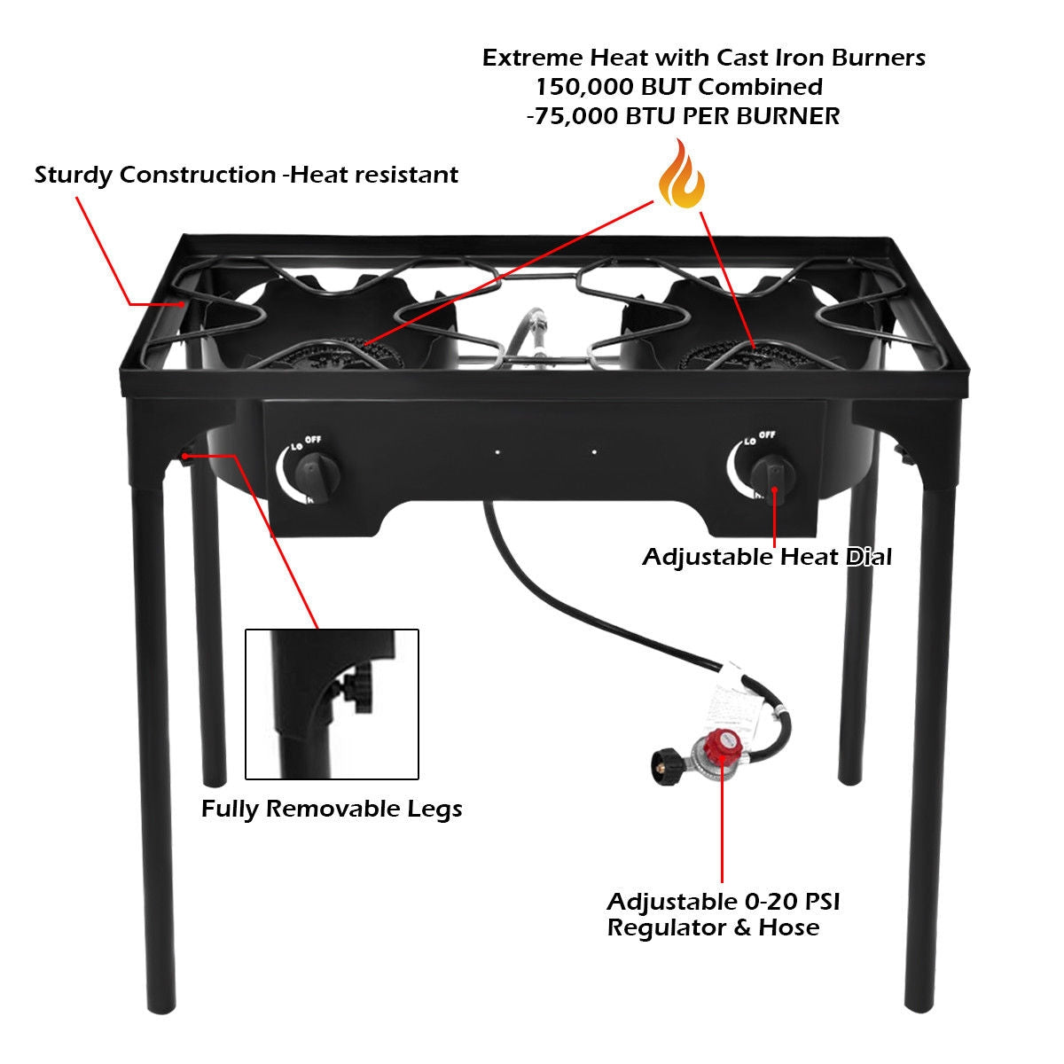 150,000 BTU Double Burner Outdoor Propane Stove