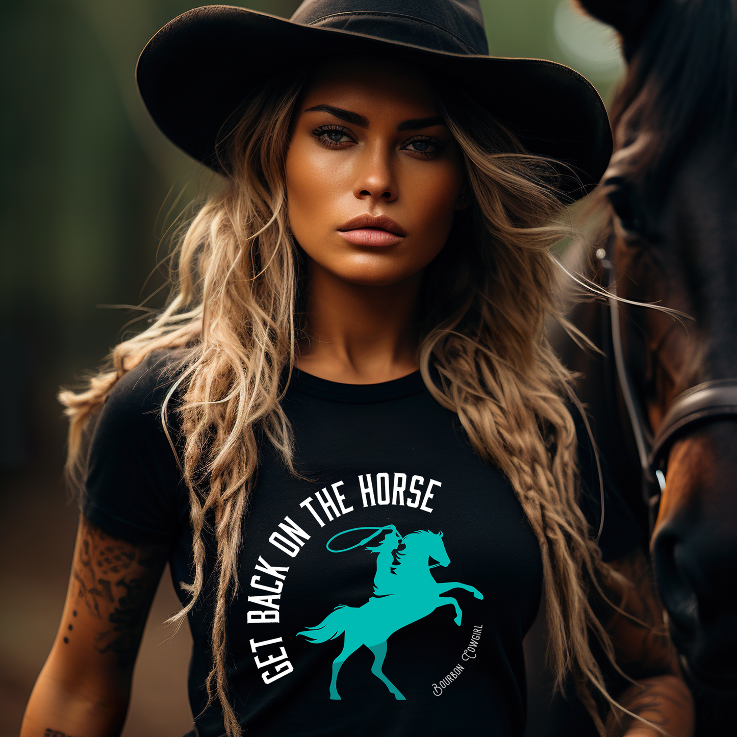 Get Back on the Horse Black Graphic Tee Shirt