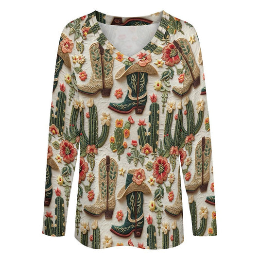 Baha Ranch Western Cactus Print Long Sleeve Top - Bumpkin Ranchwear