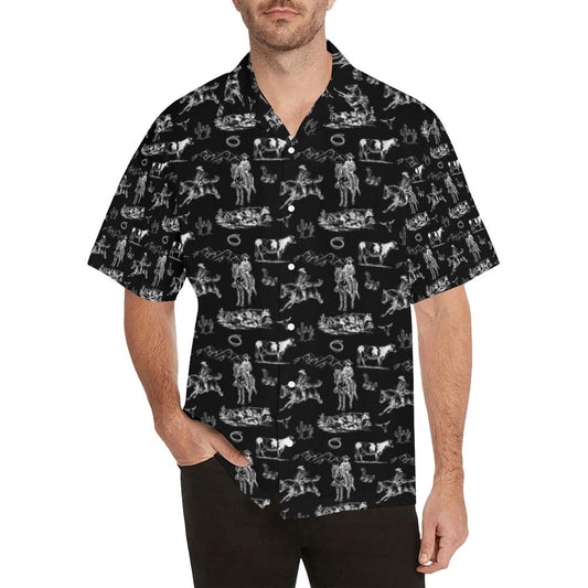Baha Ranch Western Wear Men's Western Button Up Camp Shirt Cowboy Print and Logos