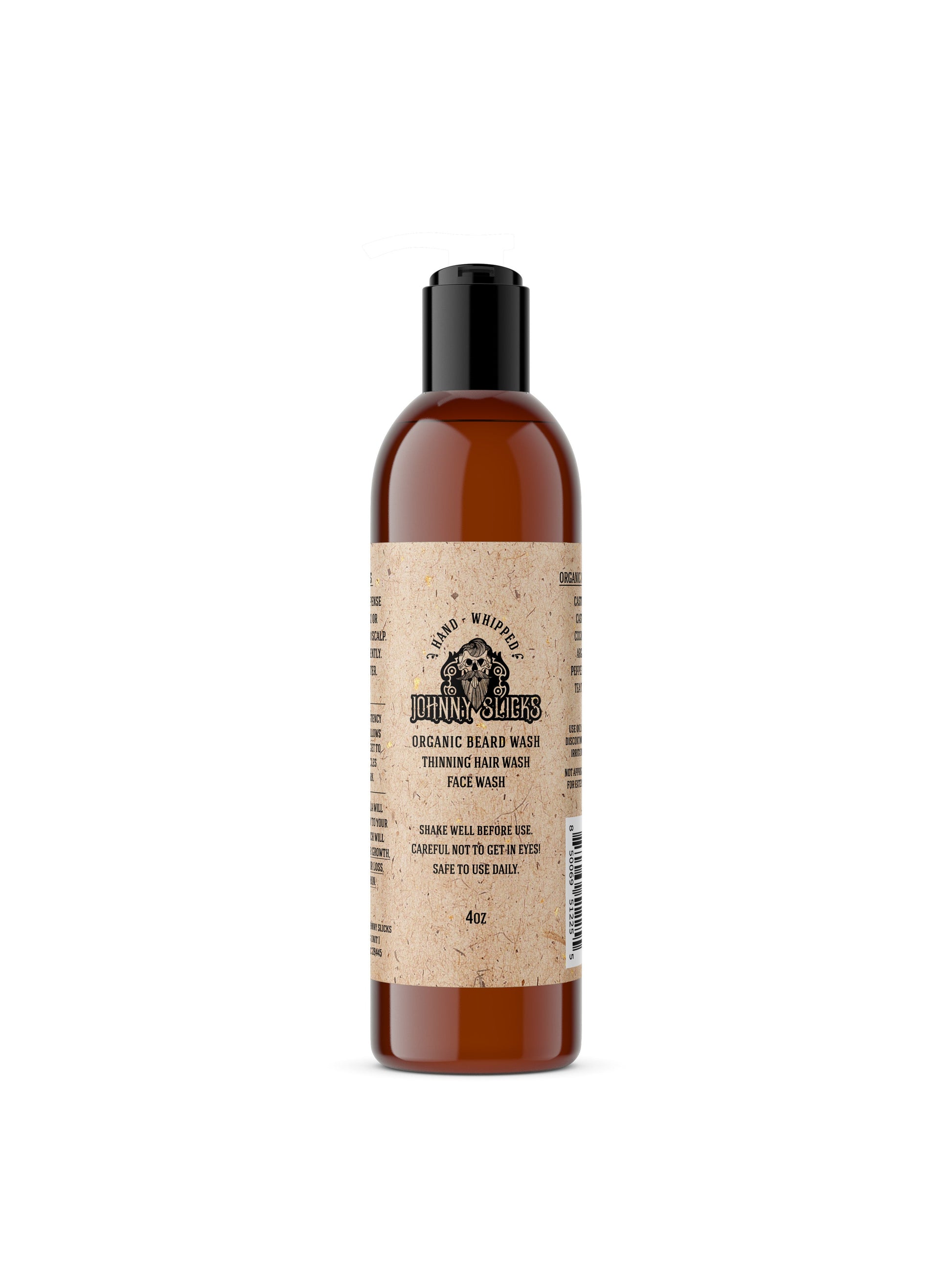 Bottle of hair wash with a label on a white background 4 oz