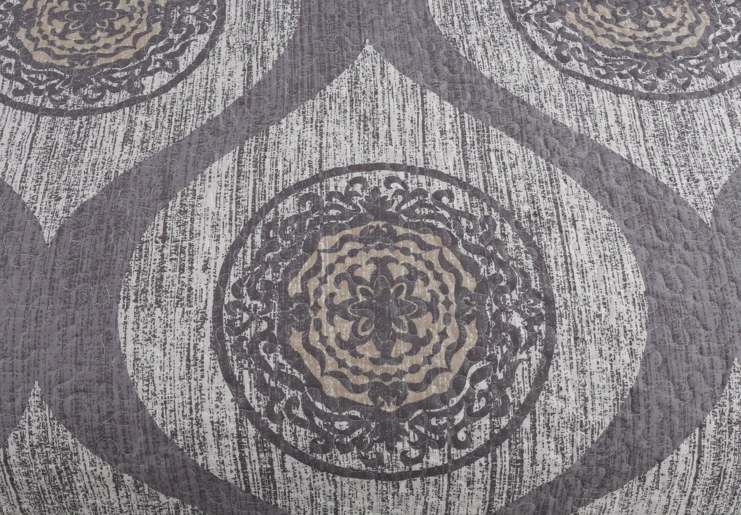 Rustic Grey Mosaic Distressed Medallion Reversible Quilted Bedspread Set