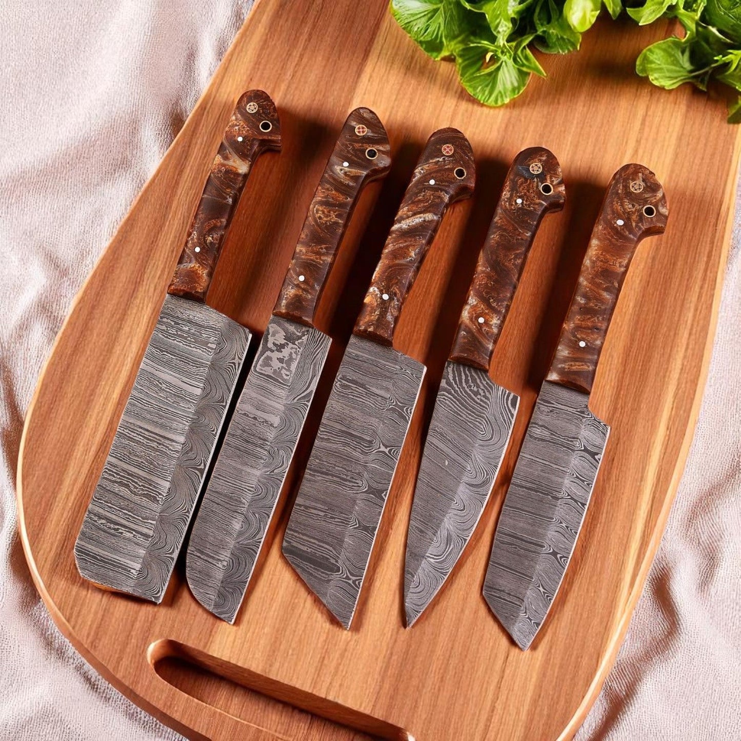 Best Japanese Cutlery Set – 5 - Piece Full Tang Damascus Steel - Bumpkin Ranchwear