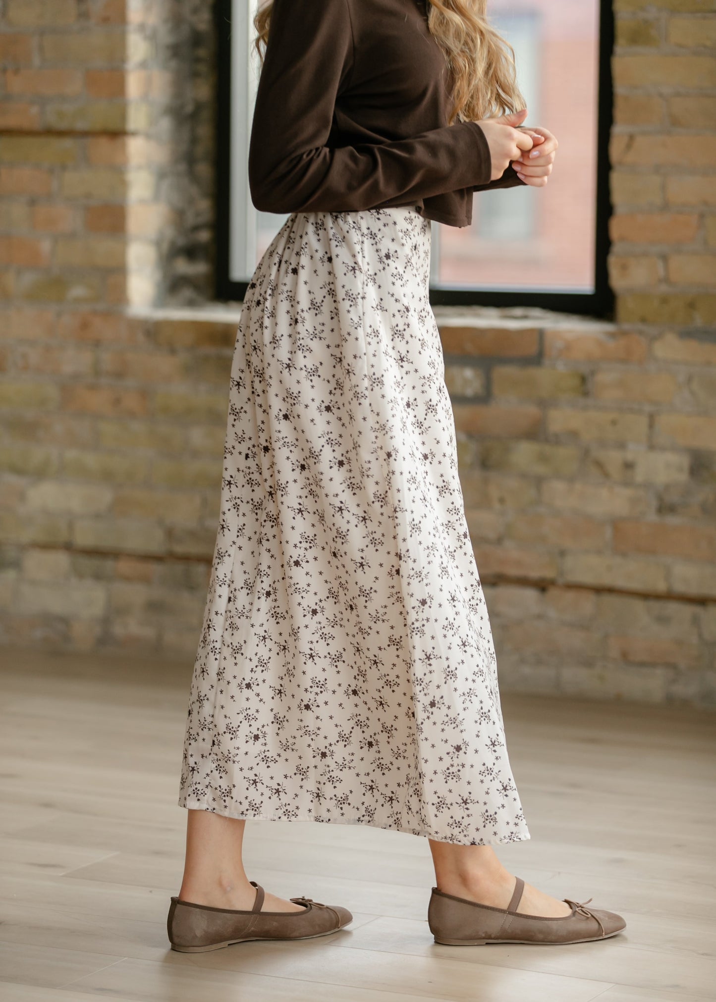Braylyn Brown Floral Midi Skirt