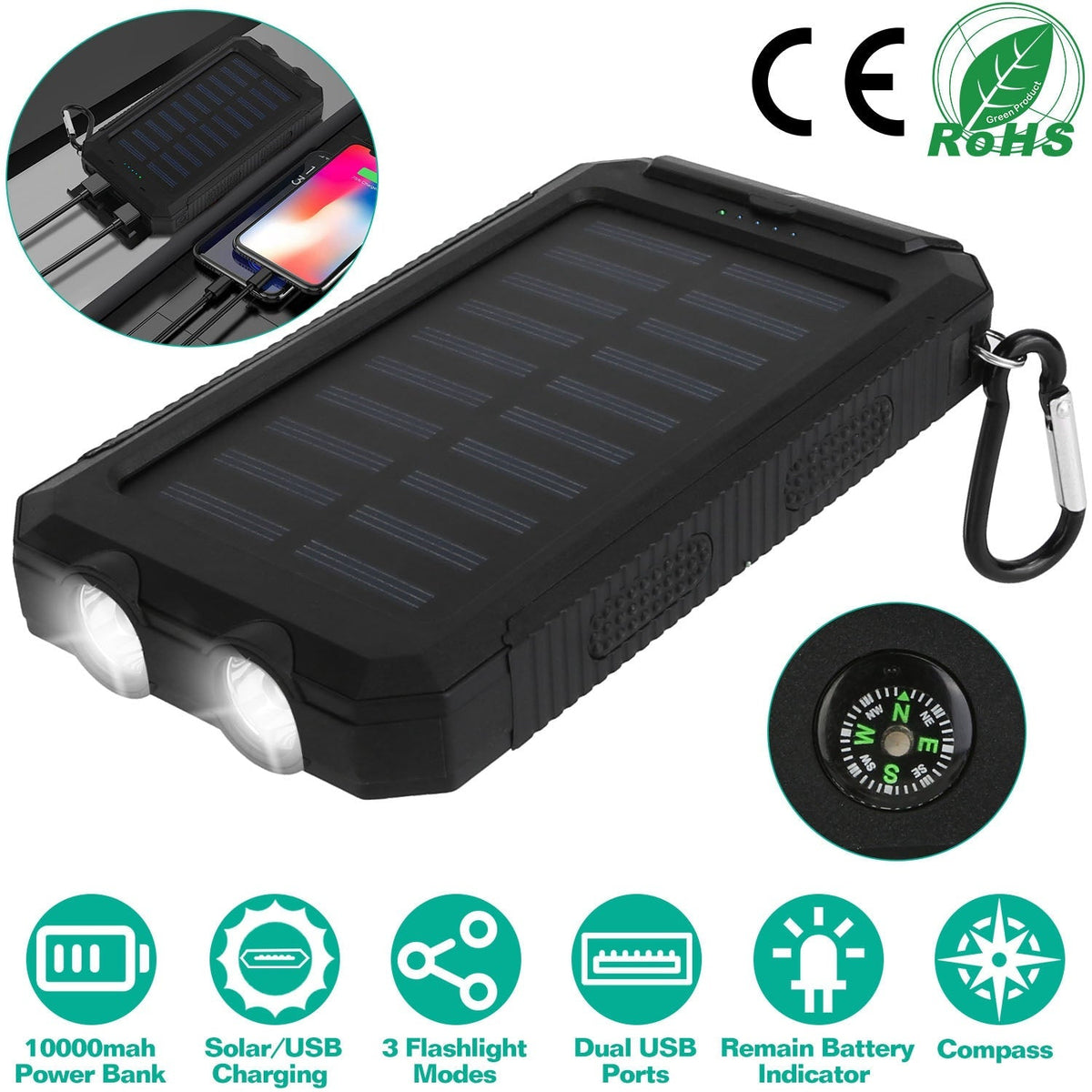10000mAh Solar Power Bank – Dual USB Outdoor Portable Charger