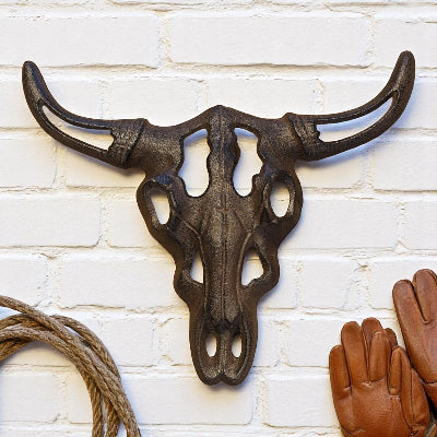 Cast Iron Bull Skull Wall Decor - Rustic Western Farmhouse Art for Home, Cabin, or Ranch - Bumpkin Ranchwear