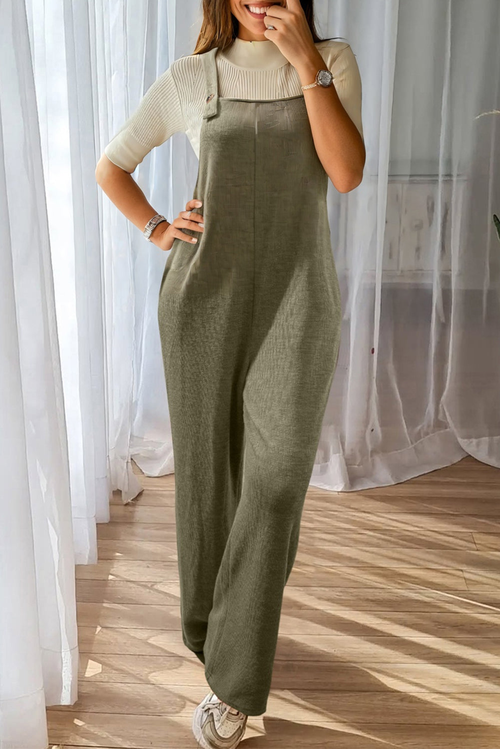 Laurel Green Knit Overall Jumpsuit