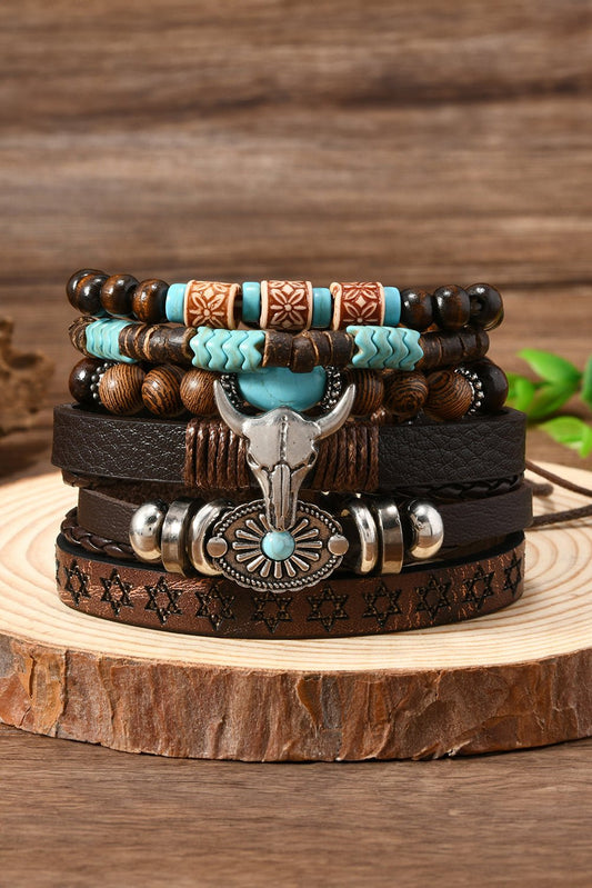 Chestnut Bull Skull Turquoise Beaded Bracelet Set - Bumpkin Ranchwear