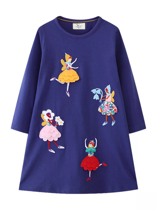 Child's Fairy Applique Long Sleeve Casual Dress - Bumpkin Ranchwear