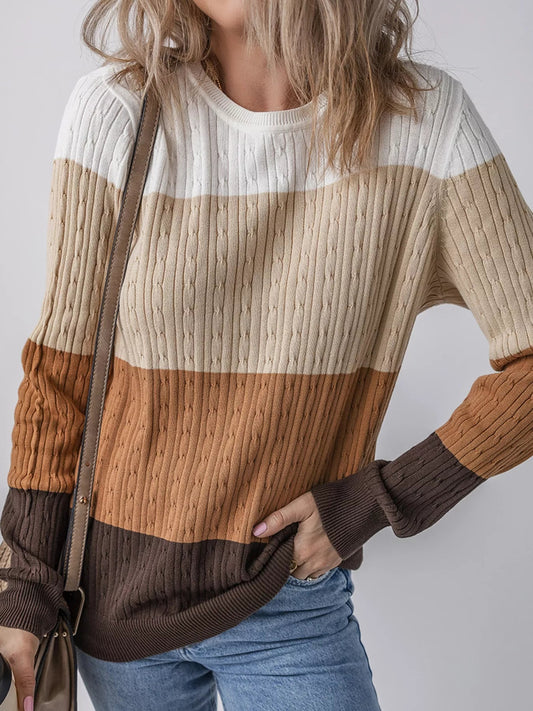 Corrie Cable Knit Round Neck Sweater - Bumpkin Ranchwear