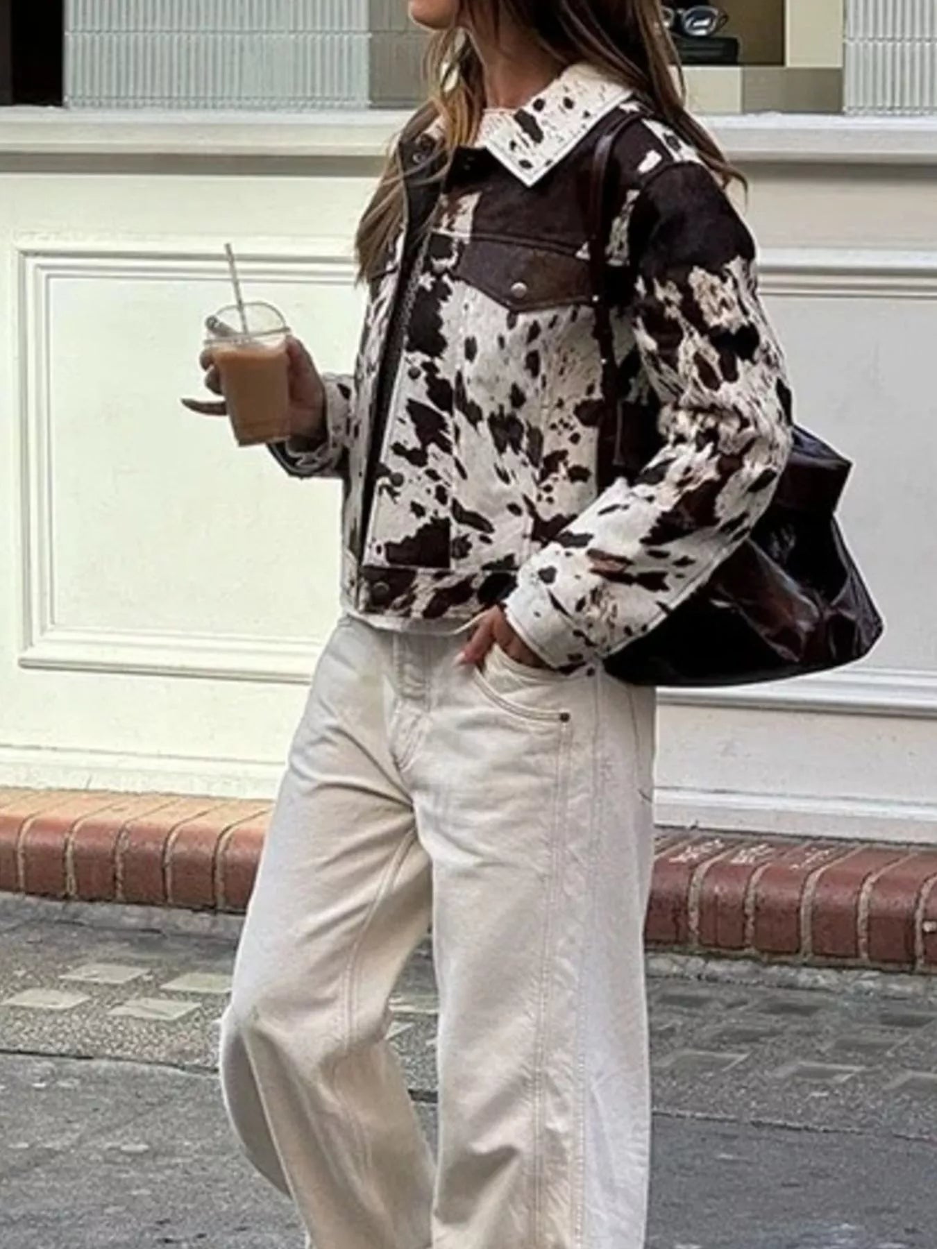 Cow Print Collared Neck Jacket - Bumpkin Ranchwear