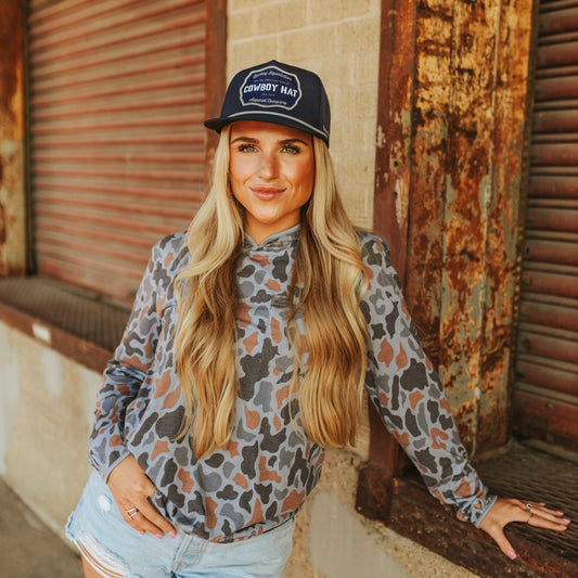 “Cowboy Hat” Performance Patch Rope Hat - Navy Blue - Bumpkin Ranchwear