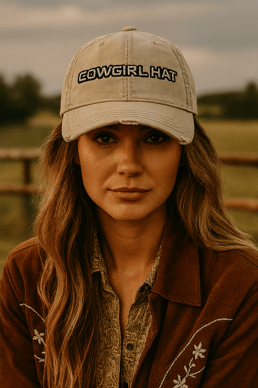 Cowgirl Hat Distressed Baseball Cap - Bumpkin Ranchwear