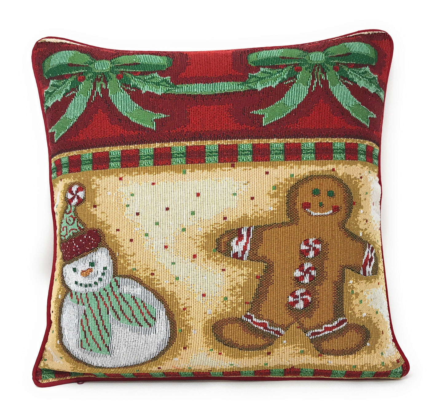 Gingerbread Snowman Woven Throw Pillow Covers 16" x 16"