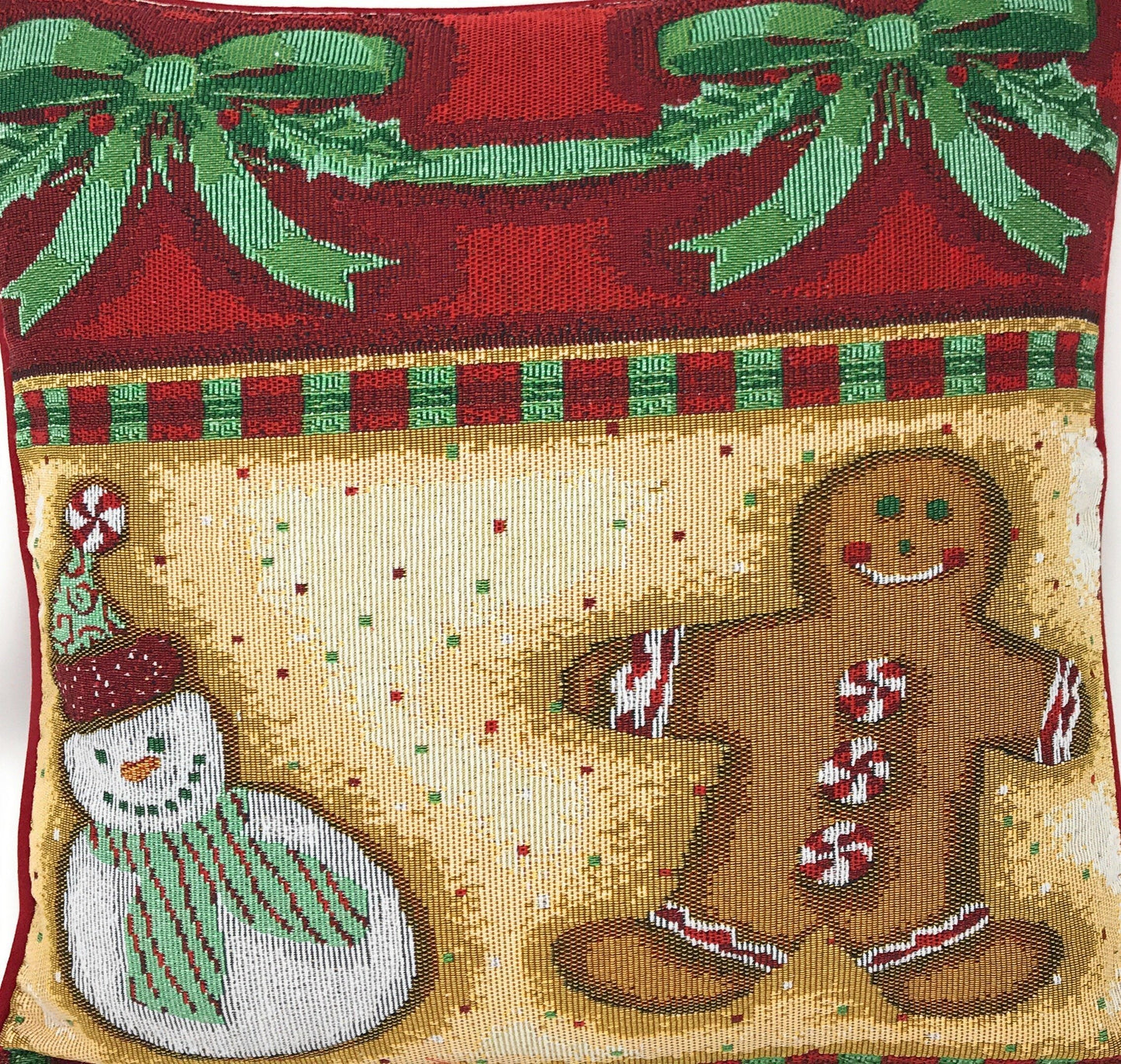 Gingerbread Snowman Woven Throw Pillow Covers 16" x 16"