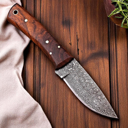 Custom Damascus Hunting Skinning Knife with Sheath - Bumpkin Ranchwear